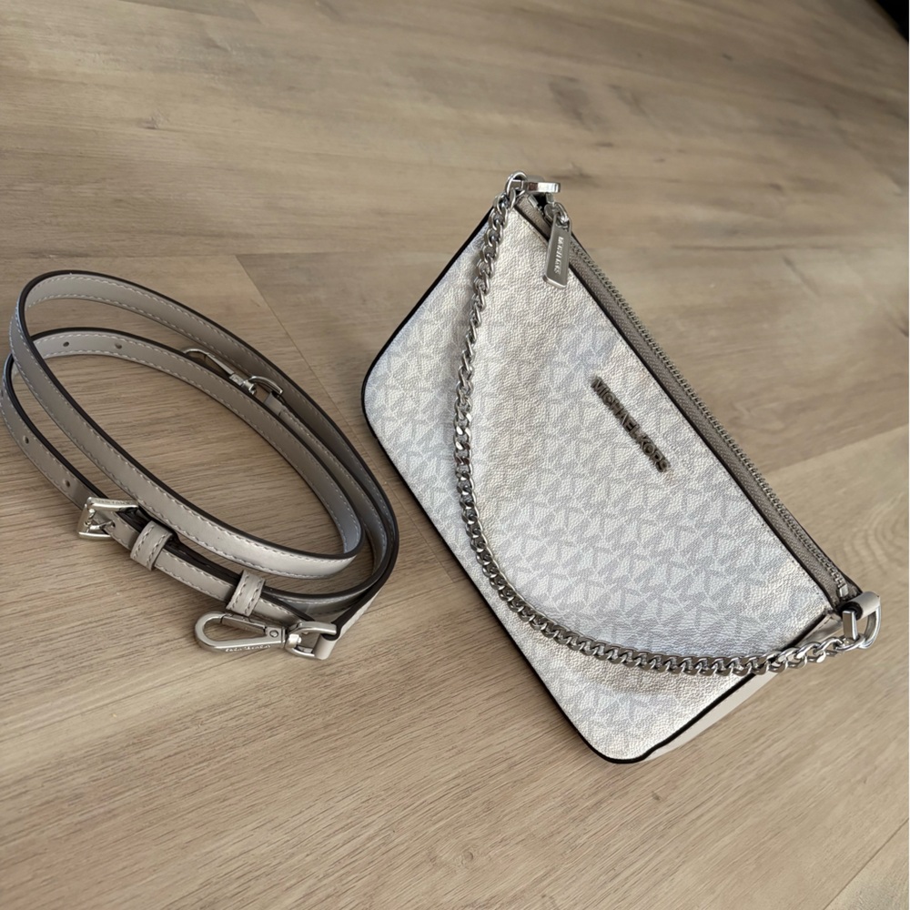 Michael Kors Cream Clutch with Silver Accents